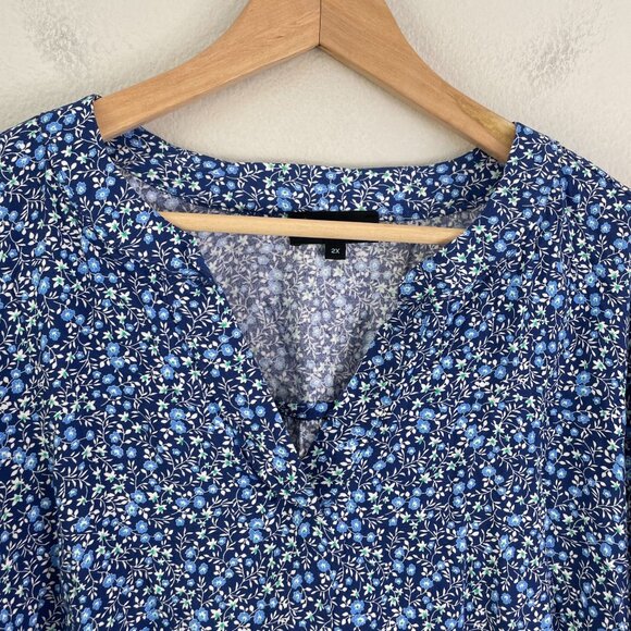 Cynthia Rowley Womens Plus 2X Blue Floral Rayon Blouse Top 3/4 Sleeve Shirt - Picture 9 of 10